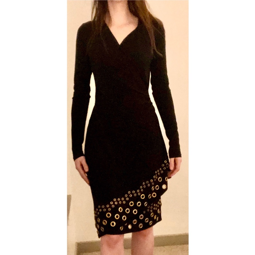 💛 Michael Kors Black Dress w/ Gold Detail Rings